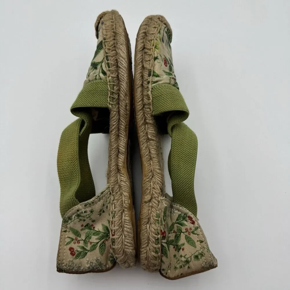 Tory Burch Catalina Floral Botanical Espadrilles Canvas Elastic Sz 8 1/2 Flaws